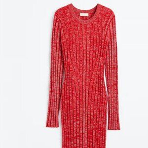 H&M Premium Glittery Red rib-knit dress